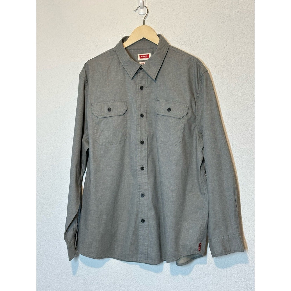 NEW Wrangler Comfort Flex Shirt Size XL Gray Button Up Long Sleeve 2 Pocket